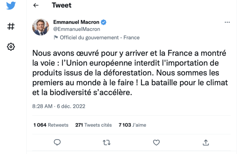 Accord UE sur la déforestation: la France réclame une mise en oeuvre rapide de ce « texte novateur »